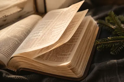 Open Bible Pages Turning in Gentle Breeze