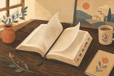 Open Bible Pages Turning in Warm Light