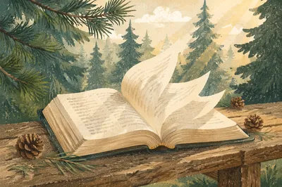 Open Bible Pages Turning in Evergreen Breeze