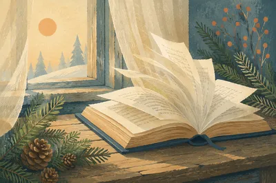 Open Bible with Turning Pages by Window