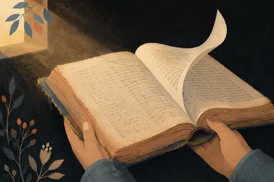 Open Bible Pages Turning in Warm Light