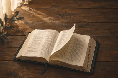 Open Bible Pages Turning in Breeze