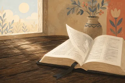 Open Bible Pages Turning in Breeze