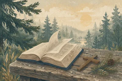 Open Bible Pages in Evergreen Breeze