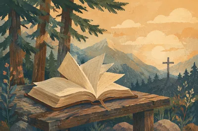 Open Bible Pages in Evergreen Breeze