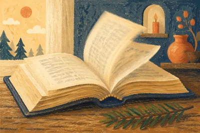 Open Bible Pages in Gentle Evergreen Breeze