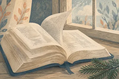 Open Bible Pages Turning in Morning Breeze