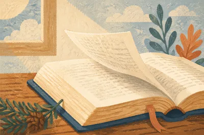 Open Bible Page Turning in Gentle Breeze
