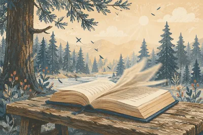 Open Bible Pages Turning in Evergreen Breeze