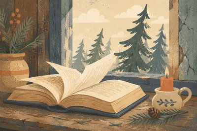 Open Bible Pages Turning in Evergreen Breeze