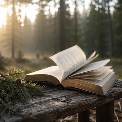 Open Bible Pages Turning in Evergreen Grove