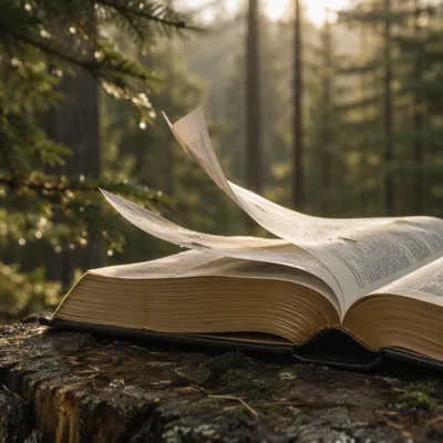 Open Bible Pages Turning in Evergreen Breeze