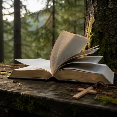 Open Bible Pages in Evergreen Breeze