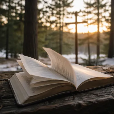 Open Bible Pages Turning in Evergreen Breeze