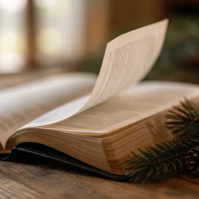 Open Bible Page Turning in Gentle Breeze