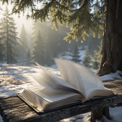 Open Bible Pages Turning in Evergreen Breeze