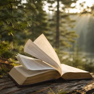 Open Bible Pages Turning in Evergreen Grove