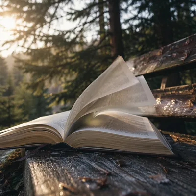 Open Bible Pages Turning in Evergreen Breeze