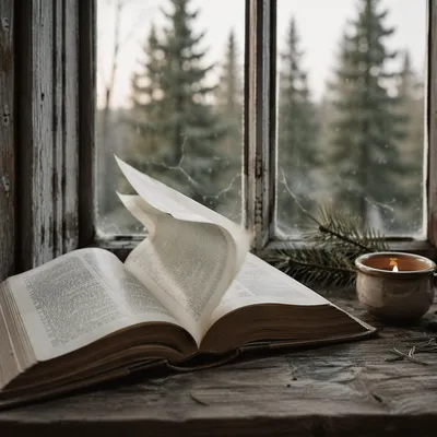 Open Bible Pages in Winter Breeze