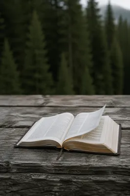 Open Bible Pages Turning in Evergreen Breeze