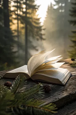Open Bible Pages Turning in Evergreen Breeze