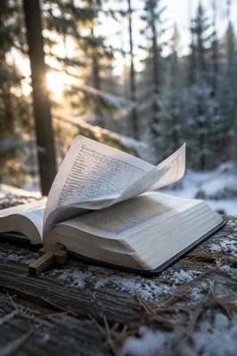 Open Bible Pages Turning in Evergreen Breeze
