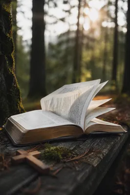 Open Bible Pages Turning in Evergreen Breeze
