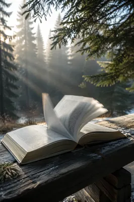 Open Bible Pages Turning in Evergreen Breeze