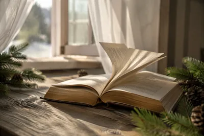 Open Bible Pages Turning in Winter Light
