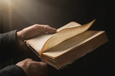Open Bible Pages Turning in Warm Light