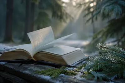 Open Bible Pages Turning in Evergreen Grove