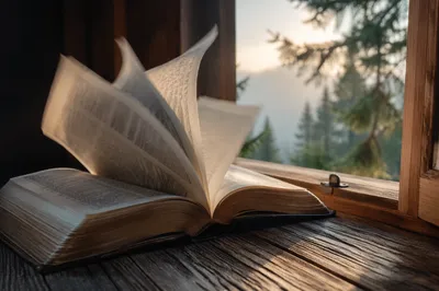 Open Bible Pages Turning in Dawn Breeze