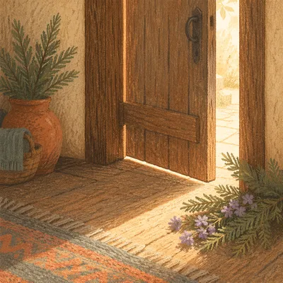 Open Wooden Door with Morning Light