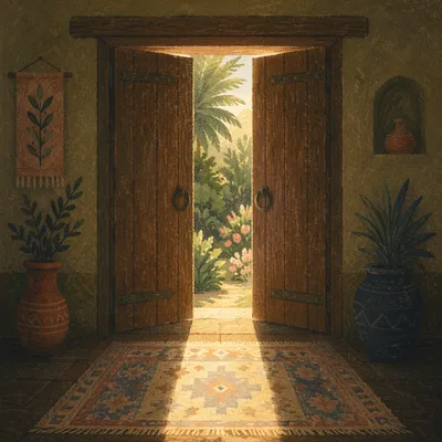 Open Rustic Door to Evergreen Light
