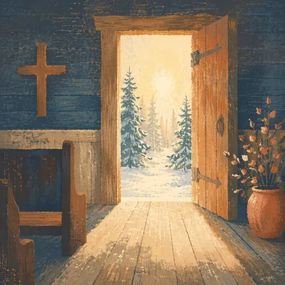 Open Chapel Door with Golden Winter Light