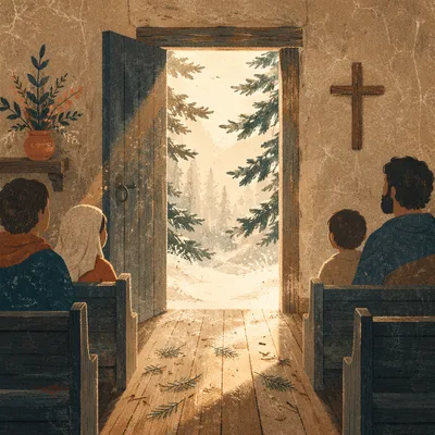 Open Chapel Door with Morning Light