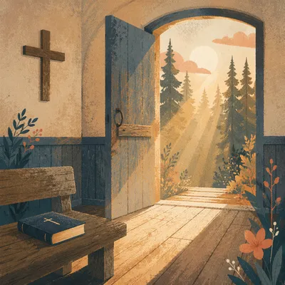 Open Chapel Door with Golden Morning Light