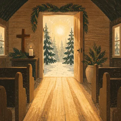 Open Chapel Door with Winter Morning Light
