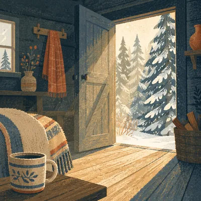 Open Cabin Door to Evergreen Light