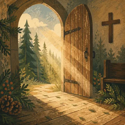 Open Chapel Door With Morning Light