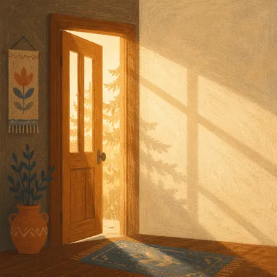 Open Door with Golden Morning Light
