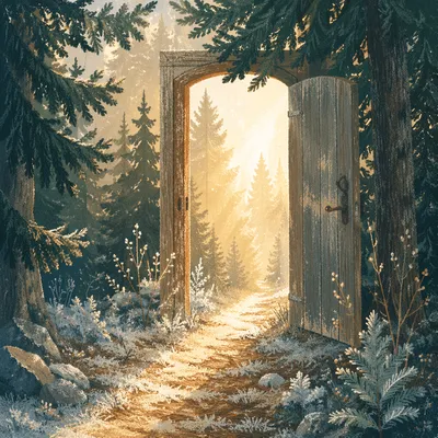 Open Doorway of Hope in Evergreen Forest
