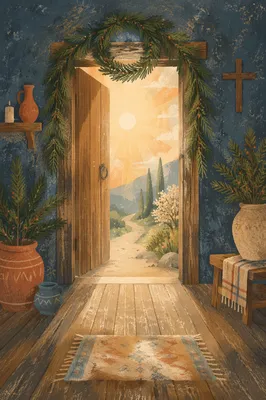 Evergreen Chapel Doorway Filled With Morning Light