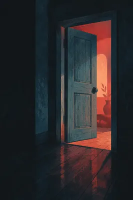 Open Wooden Door With Streaming Light