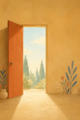 Open Terracotta Door with Morning Light