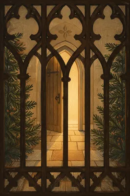 Evergreen Chapel Doorway with Golden Light
