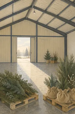 Open Doorway Light Over Evergreen Pallets