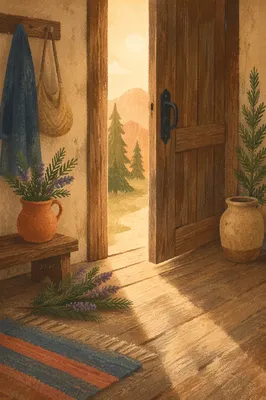 Open Wooden Door With Morning Light