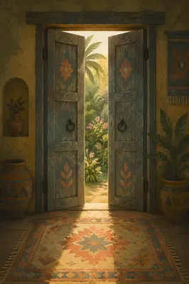 Rustic Open Door to Evergreen Light