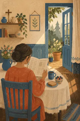 Morning Devotion by an Open Door